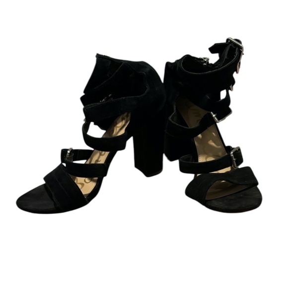 Sam Edelman Yasmina Suede Strappy Buckled Heels in Black size 8 - Picture 1 of 11